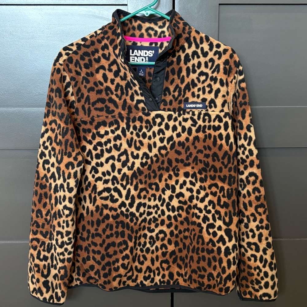 Lands' End Animal Print Fleece with Pink Accents